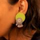 Lime Green Flower Silver Ghungroo Studs Earrings